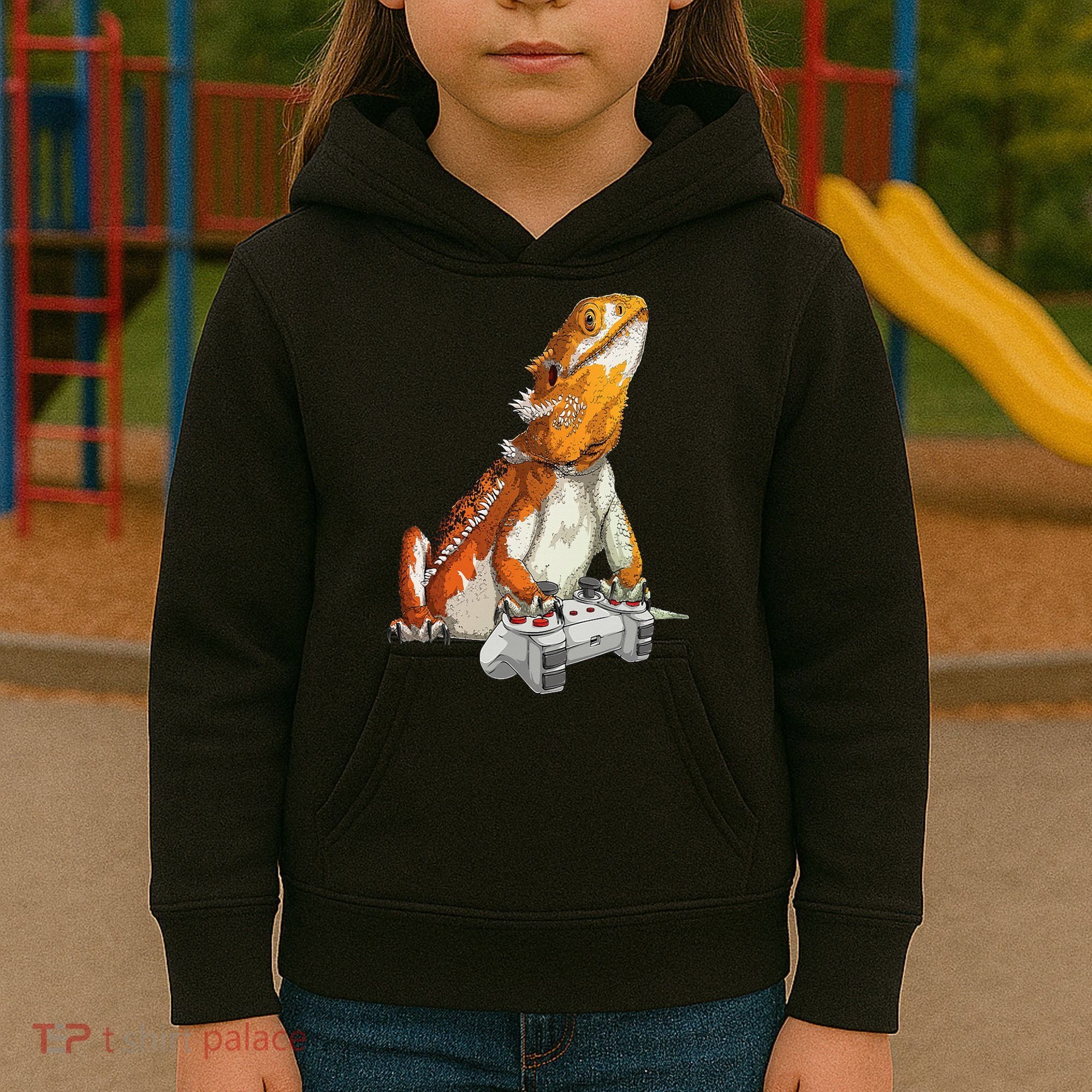Bearded Dragon Playing Video Games Reptiles lizard Gamers Kids Hoodie