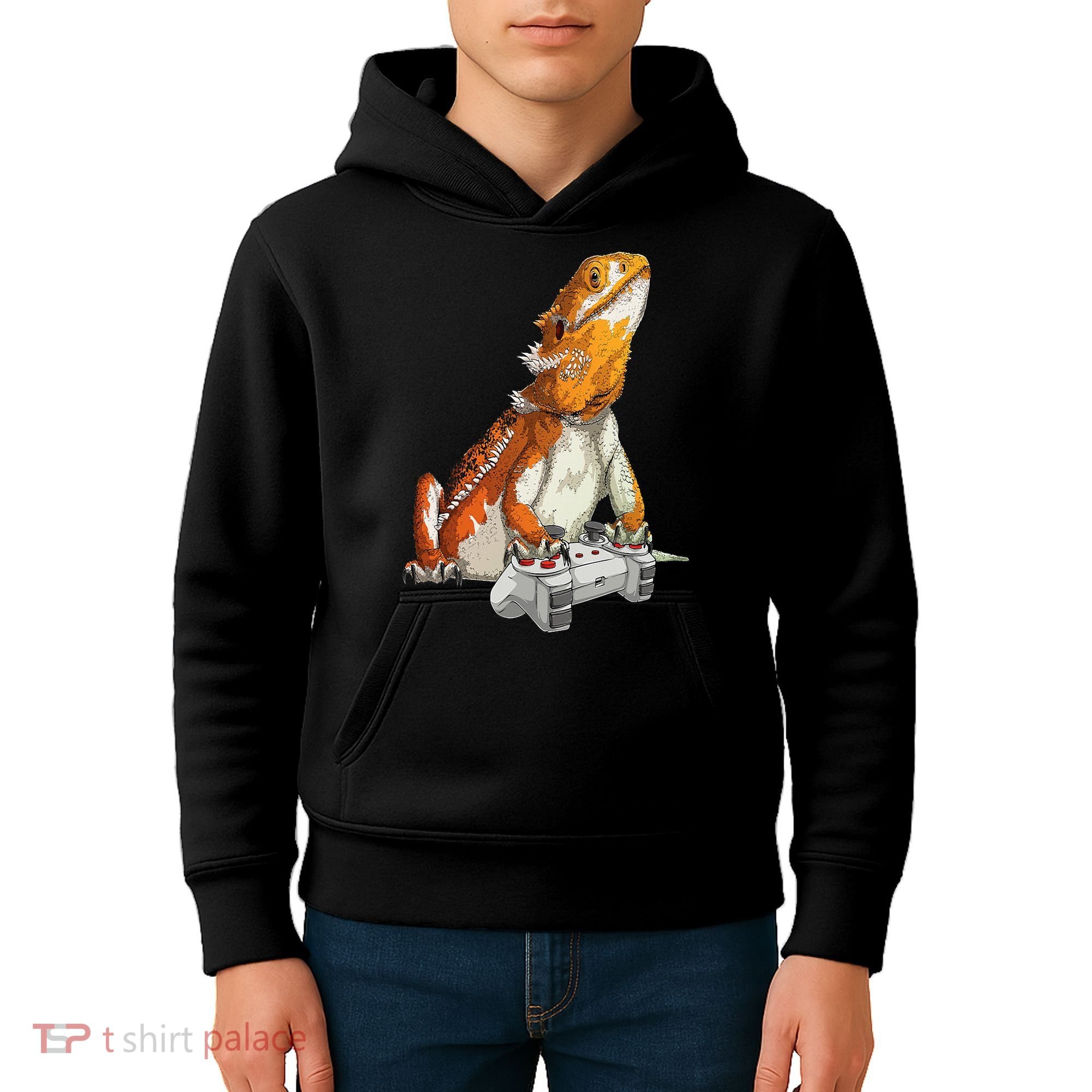 Bearded Dragon Playing Video Games Reptiles lizard Gamers Kids Hoodie