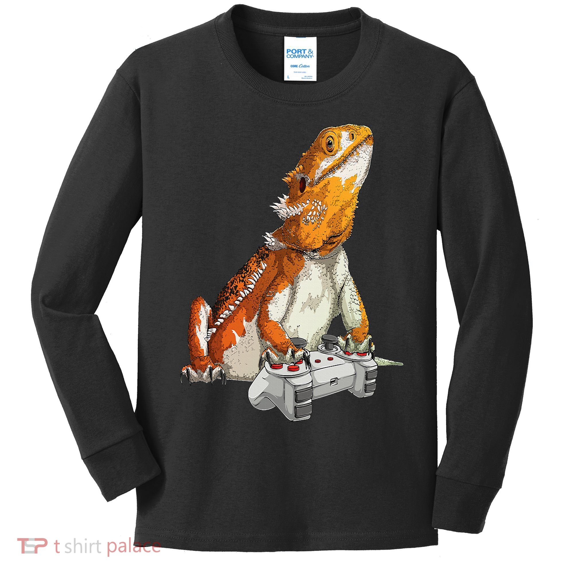 Bearded Dragon Playing Video Games Reptiles lizard Gamers Kids Long Sleeve Shirt