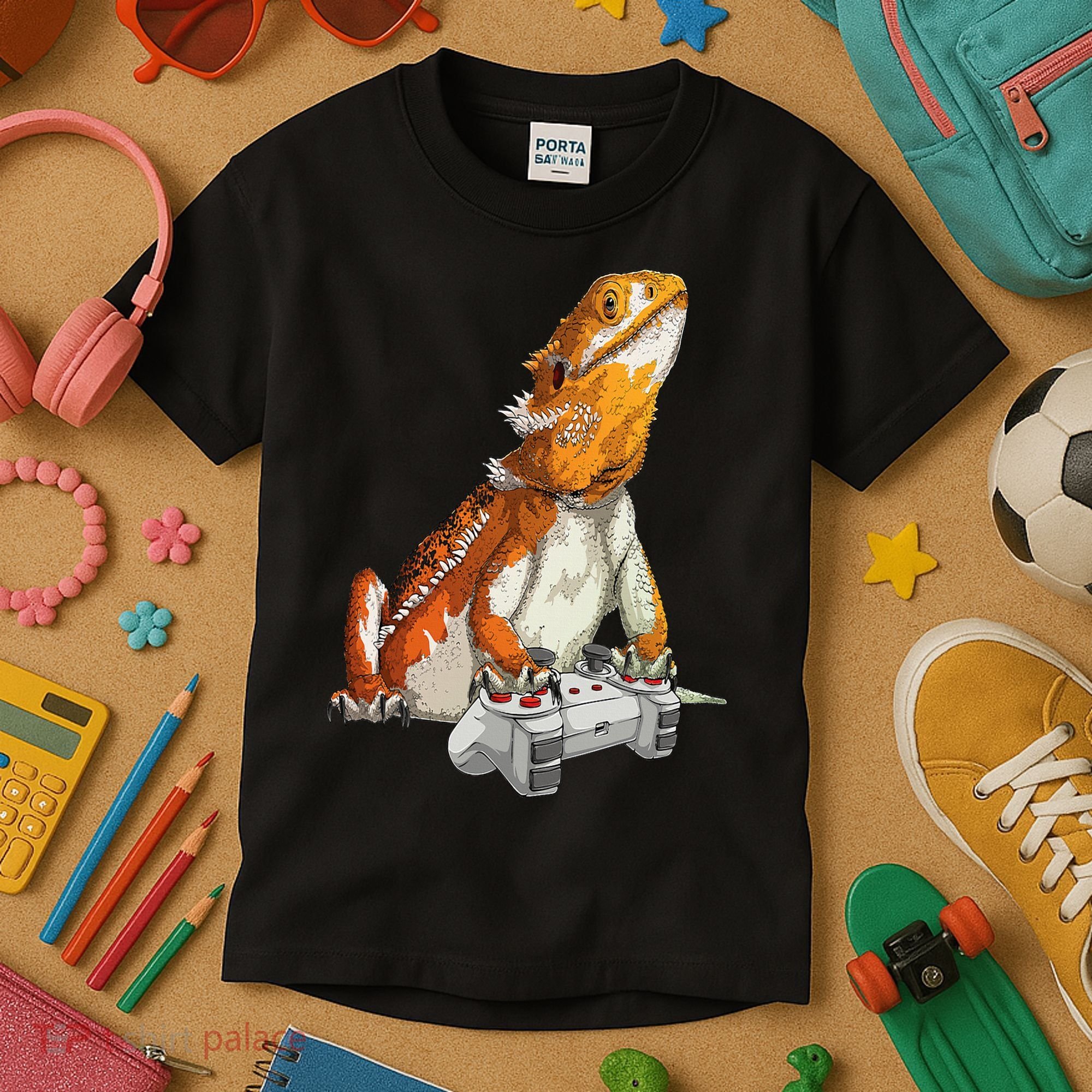 Bearded Dragon Playing Video Games Reptiles lizard Gamers Kids T-Shirt