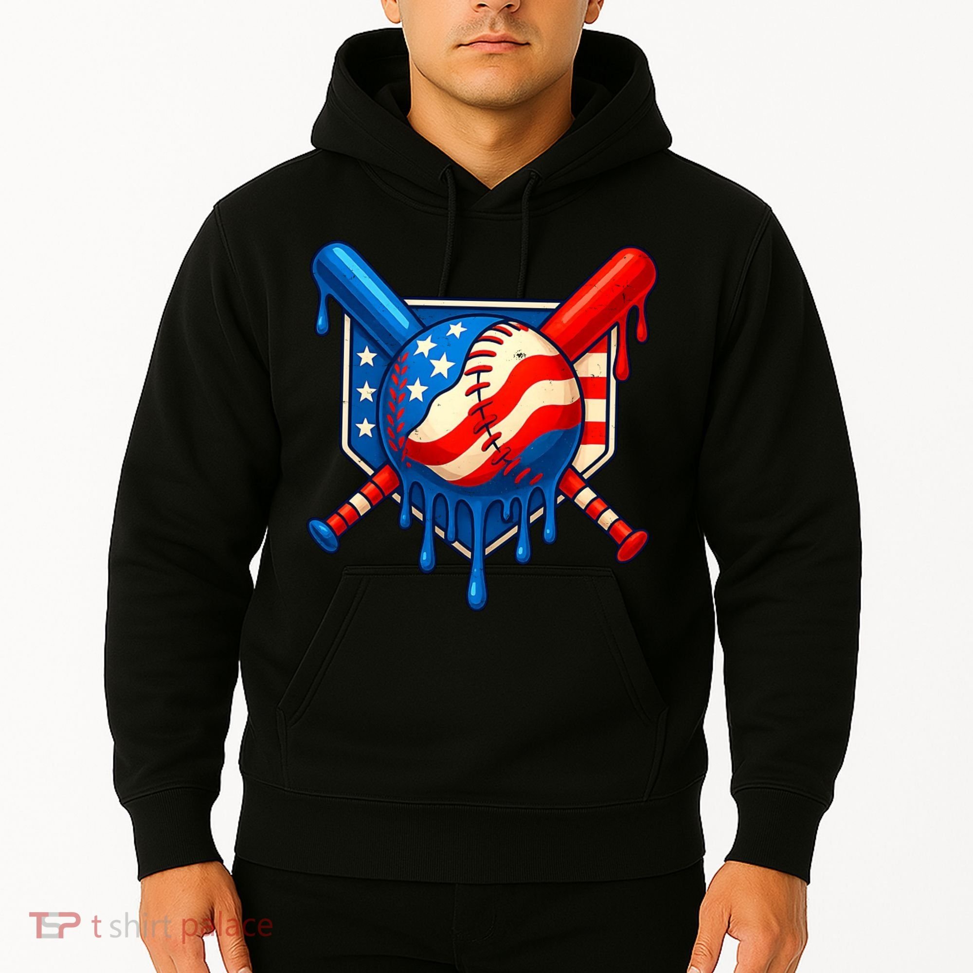Baseball Drip Patriotic American Flag USA Hoodie