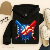 Baseball Drip Patriotic American Flag USA Hoodie thumb 4
