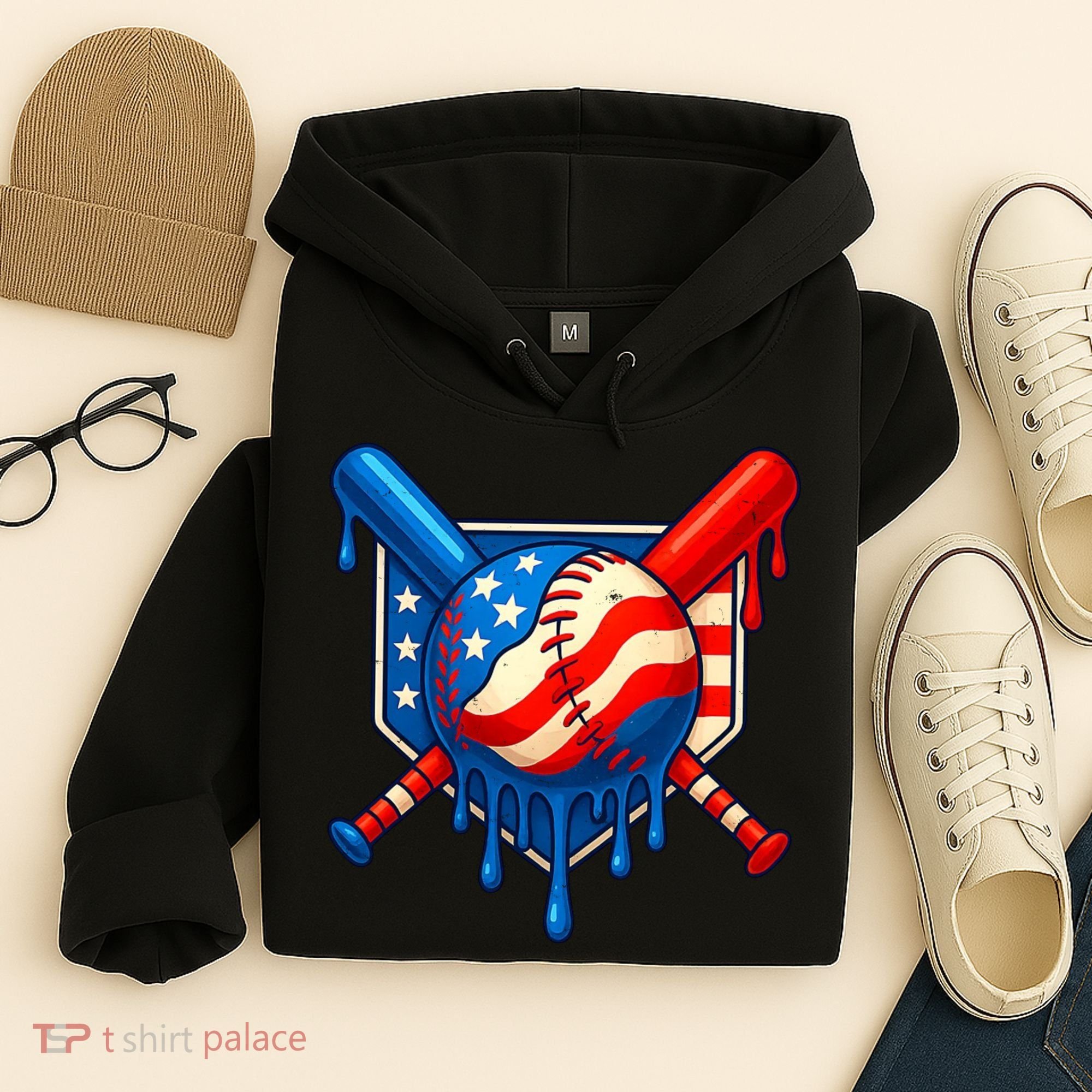 Baseball Drip Patriotic American Flag USA Hoodie