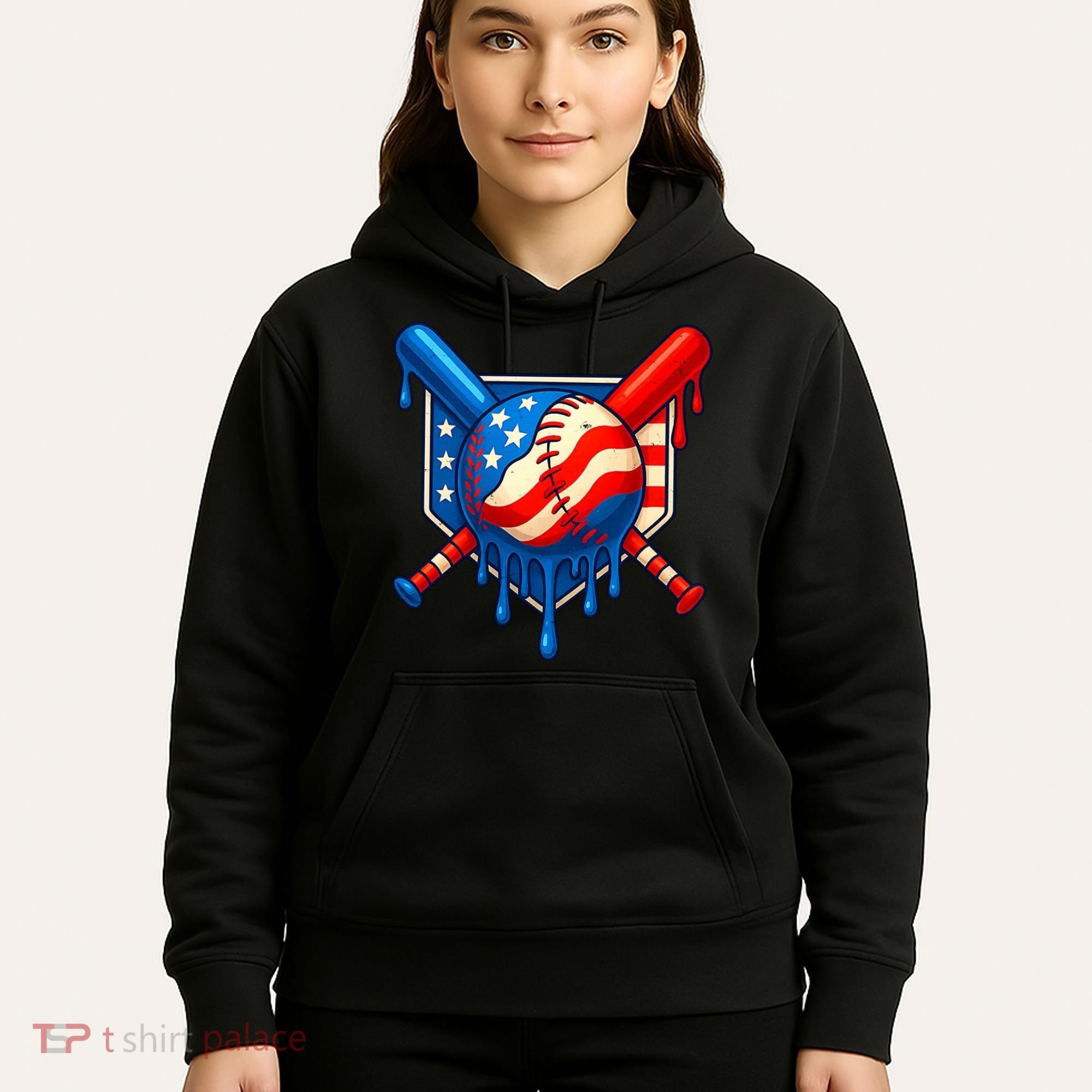 Baseball Drip Patriotic American Flag USA Hoodie