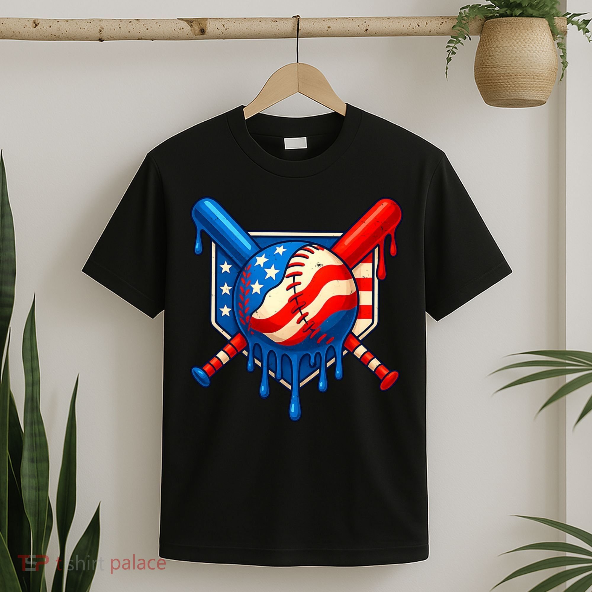 Baseball Drip Patriotic American Flag USA T-Shirt