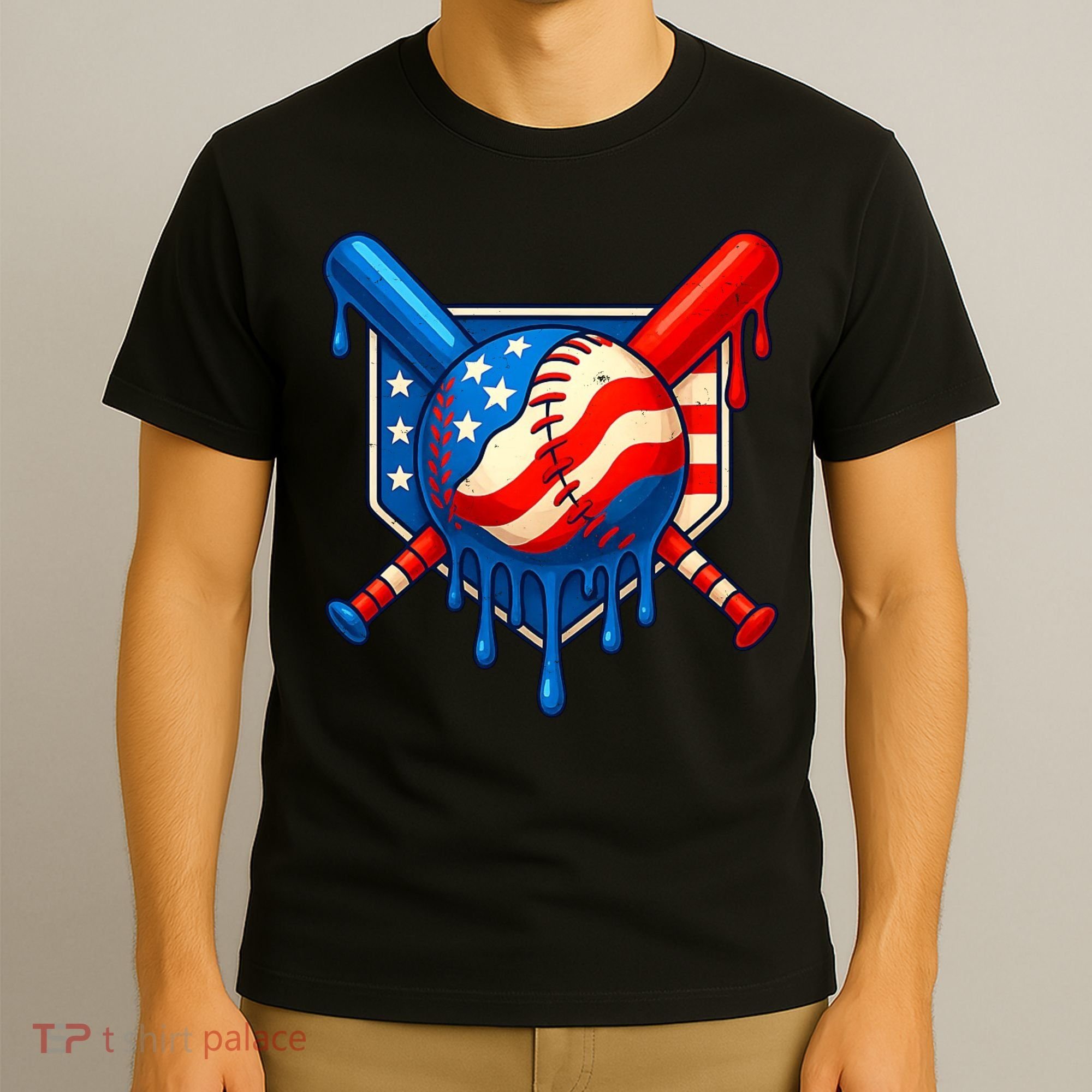 Baseball Drip Patriotic American Flag USA T-Shirt
