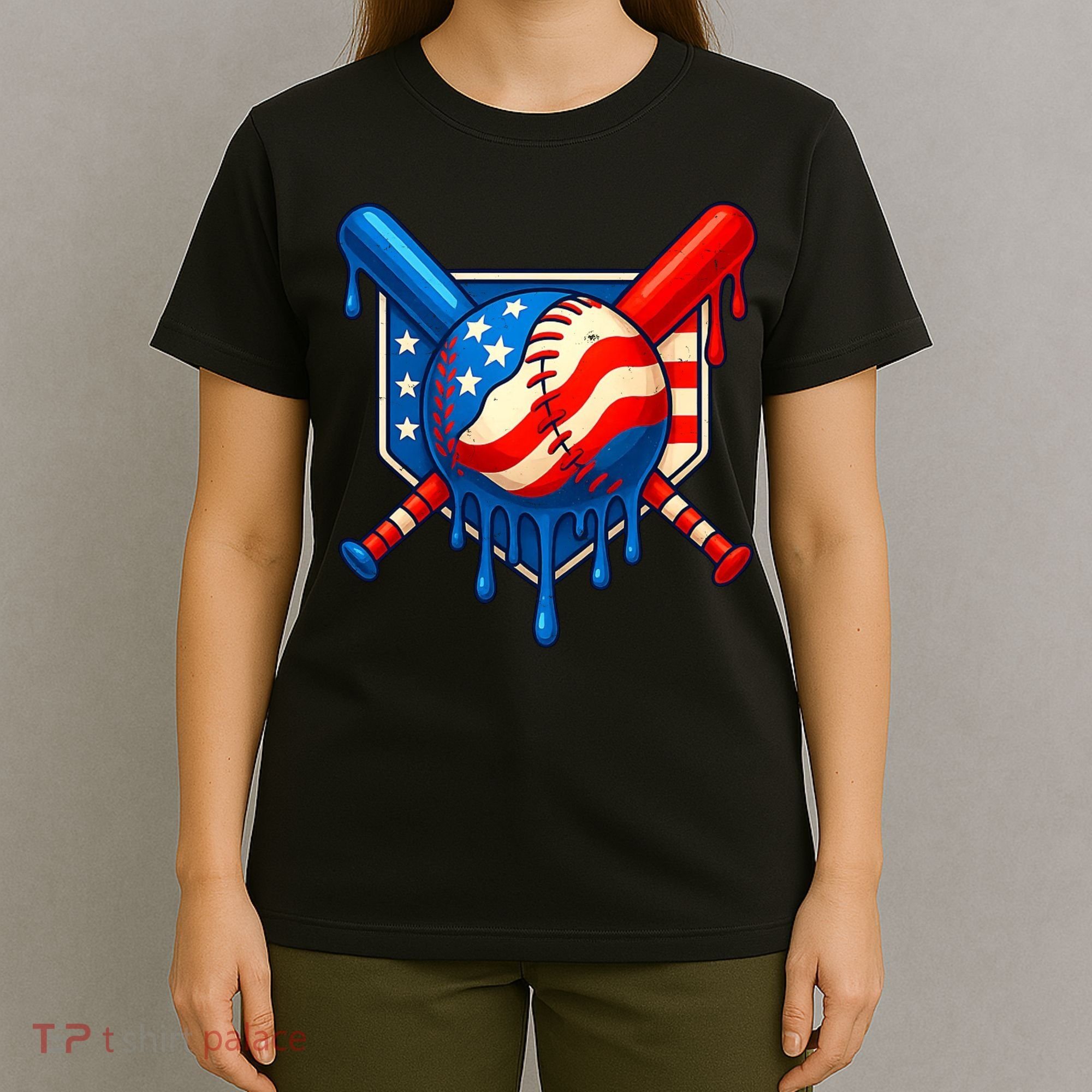 Baseball Drip Patriotic American Flag USA T-Shirt