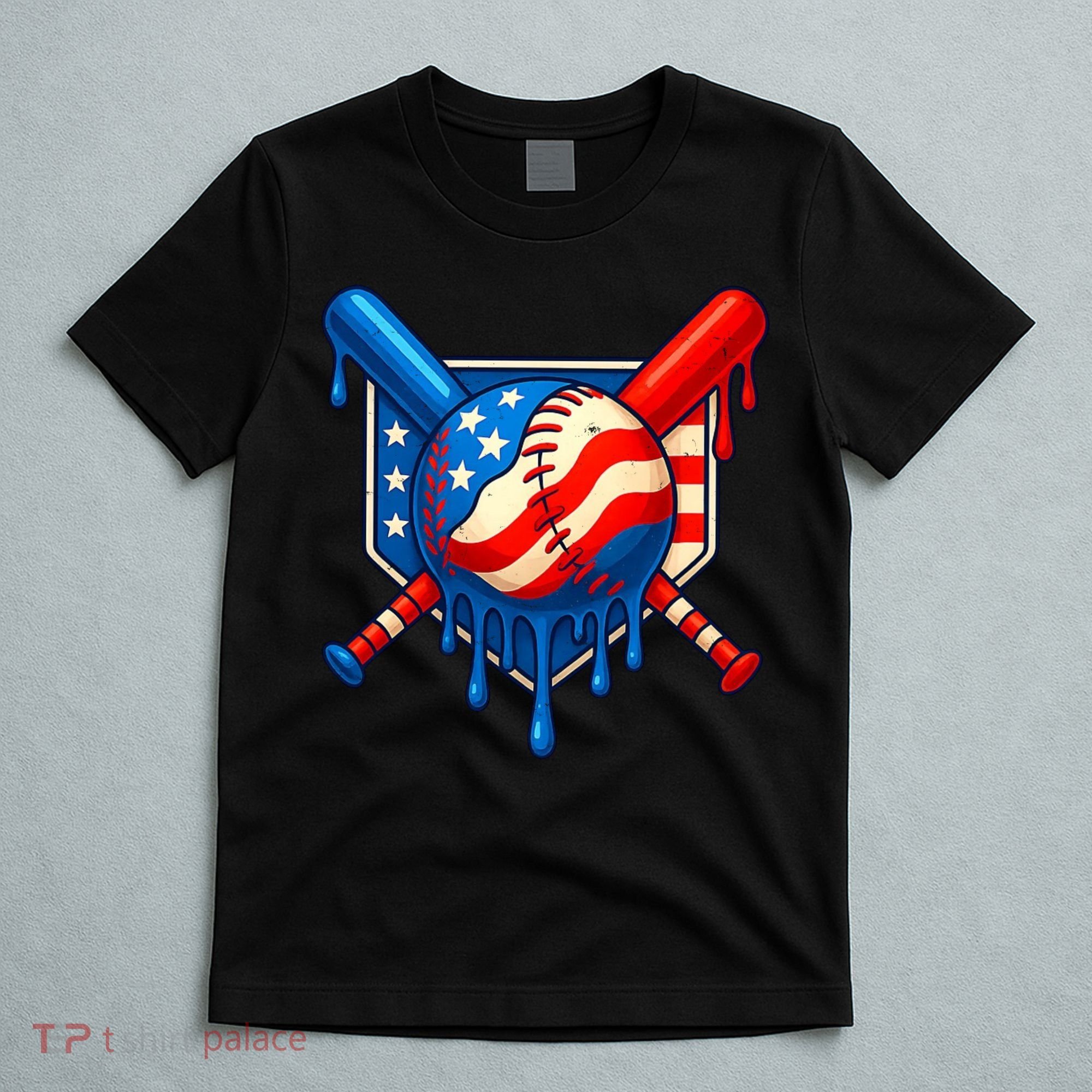 Baseball Drip Patriotic American Flag USA T-Shirt