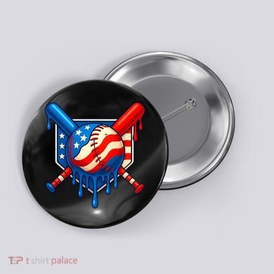 Baseball Drip Patriotic American Flag USA Button