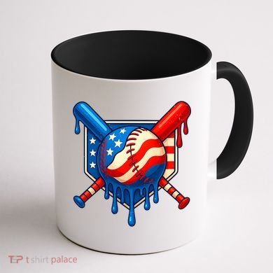 Baseball Drip Patriotic American Flag USA Coffee Mug back