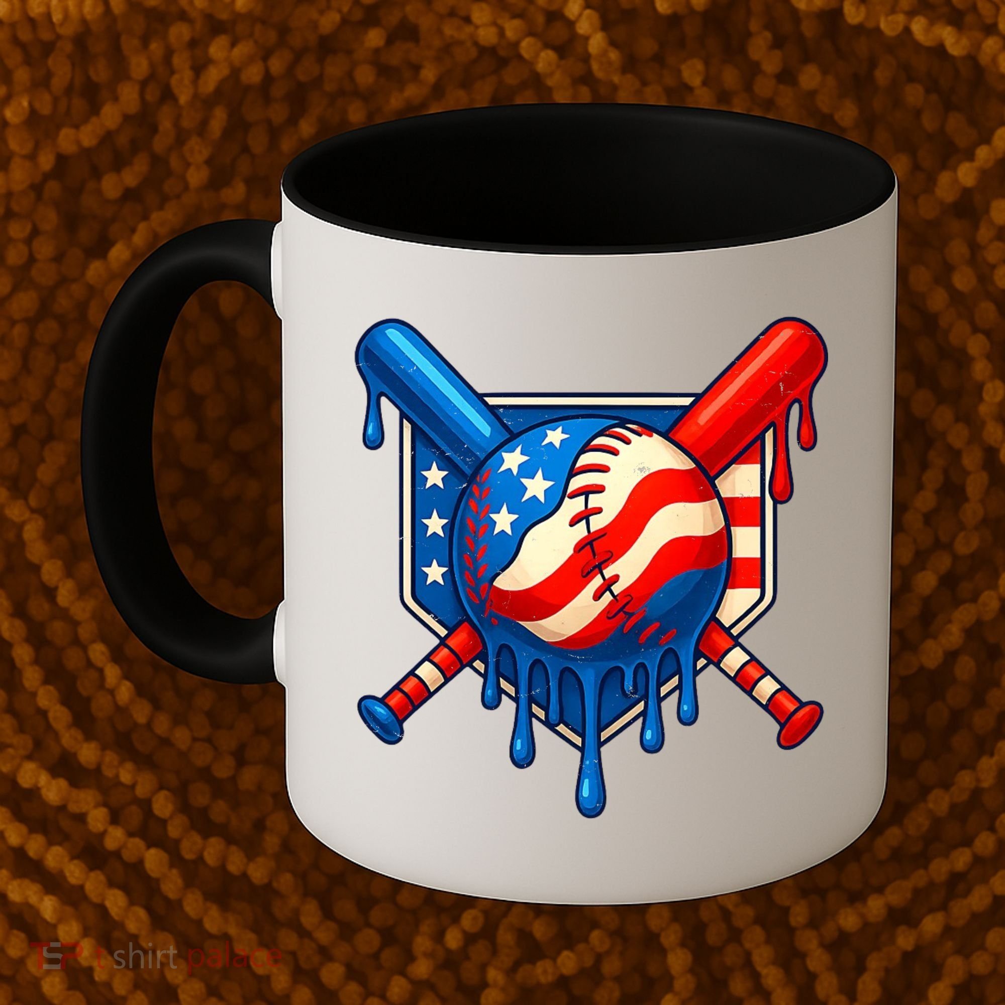 Baseball Drip Patriotic American Flag USA Coffee Mug