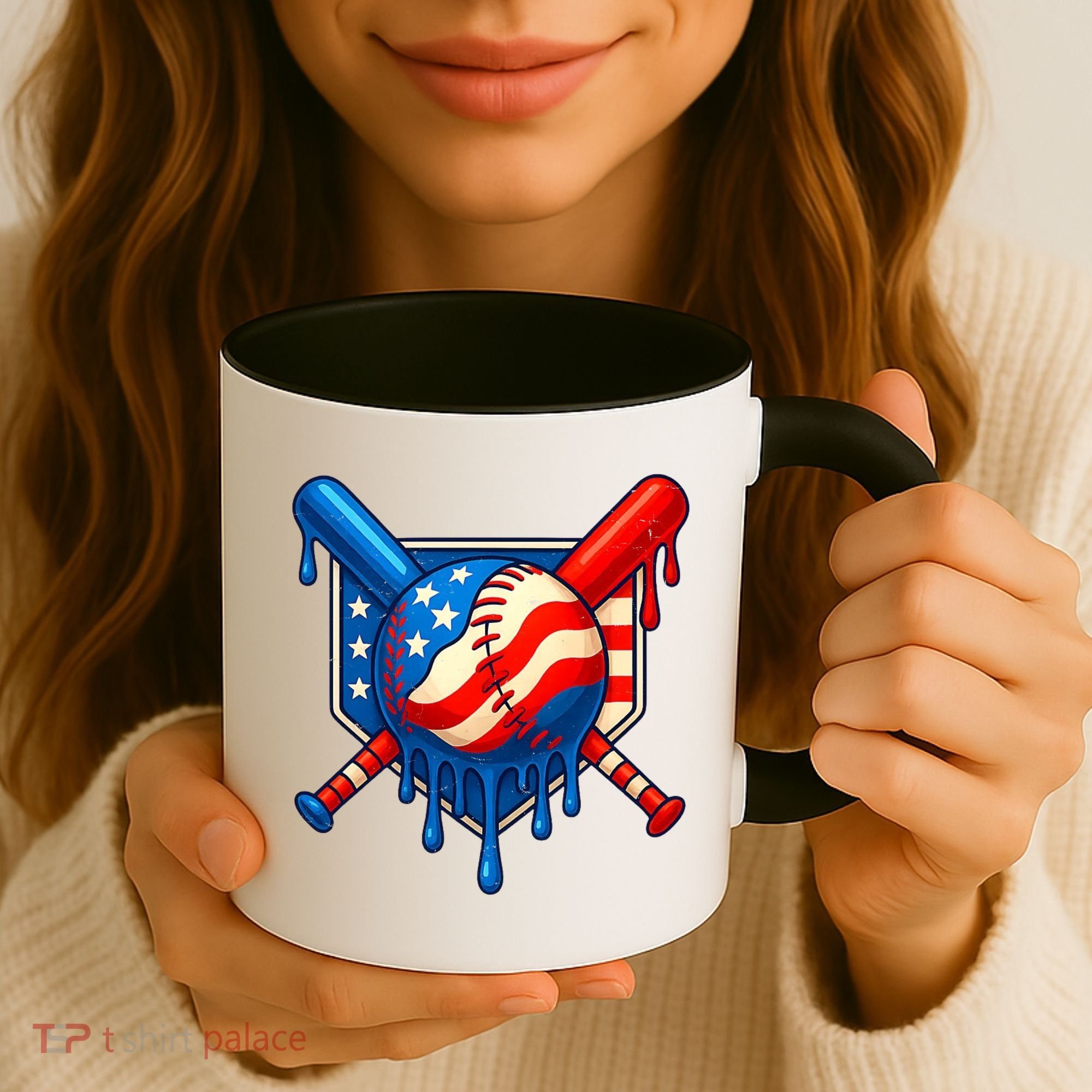Baseball Drip Patriotic American Flag USA Coffee Mug