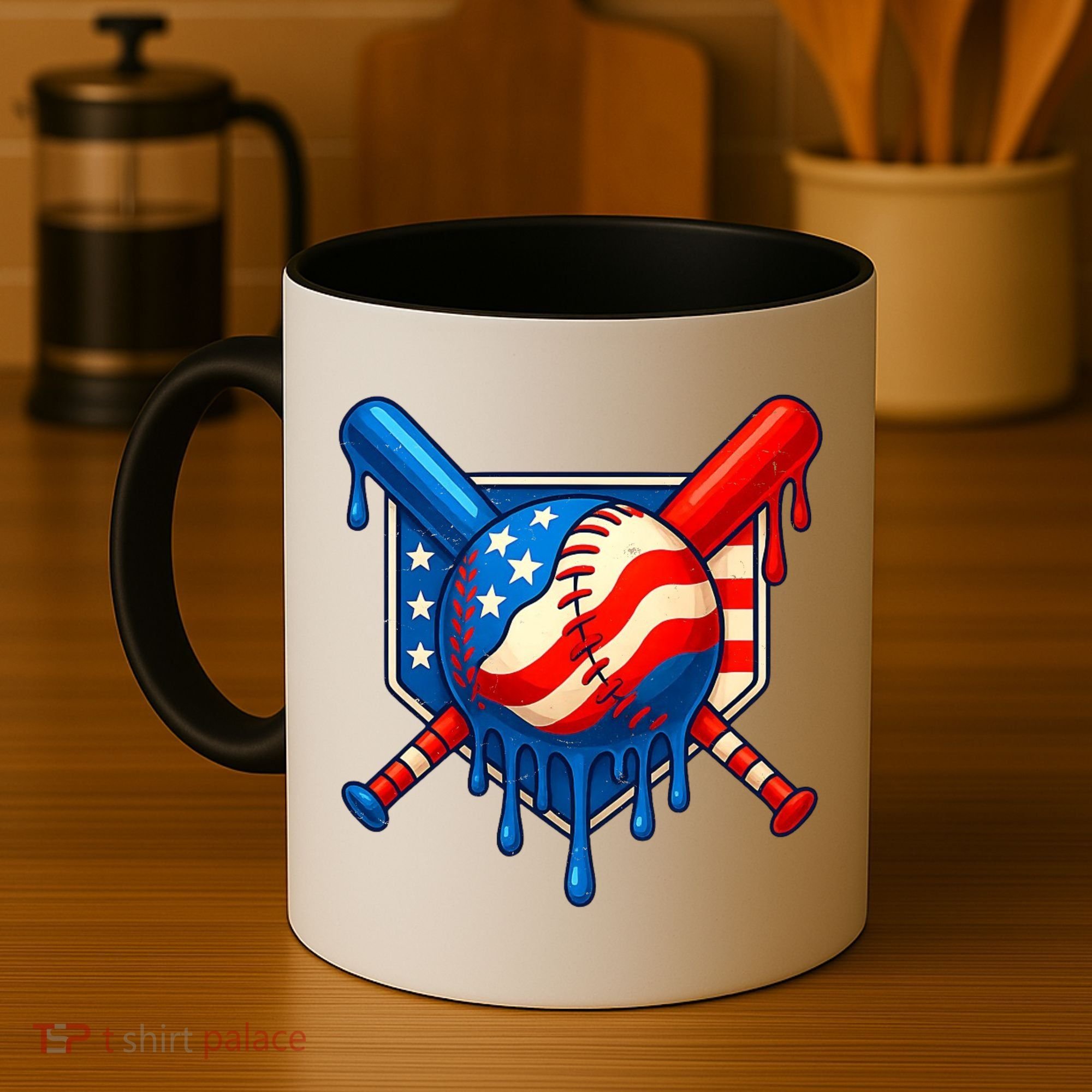 Baseball Drip Patriotic American Flag USA Coffee Mug