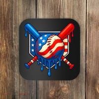 Baseball Drip Patriotic American Flag USA Coaster thumb 0