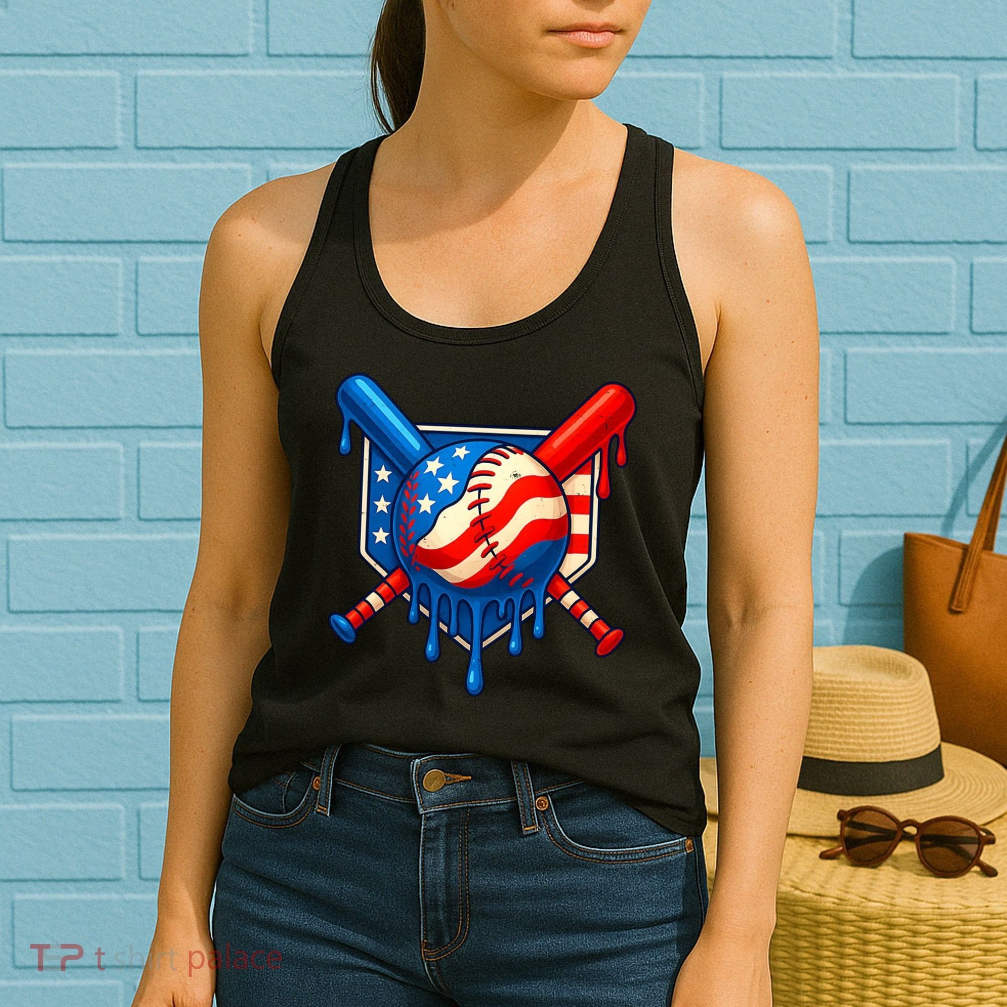 Baseball Drip Patriotic American Flag USA Women's Tank Top