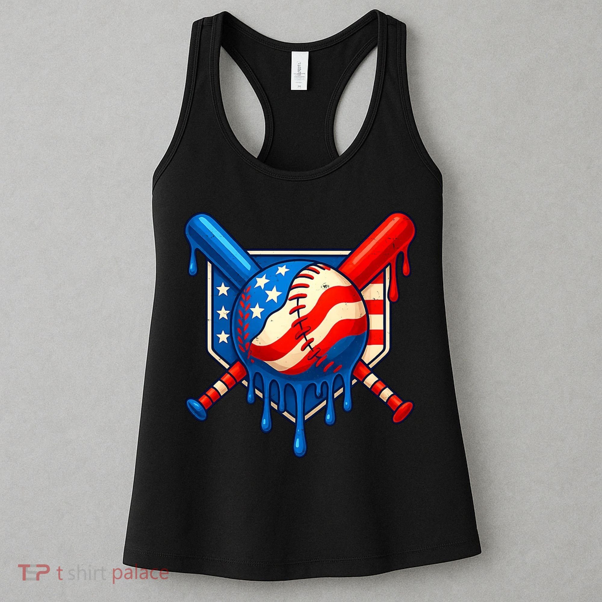 Baseball Drip Patriotic American Flag USA Women's Tank Top