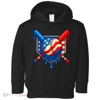 Baseball Drip Patriotic American Flag USA Toddler Hoodie thumb 0