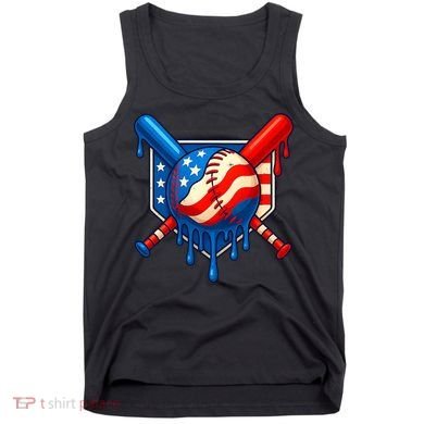 Baseball Drip Patriotic American Flag USA Tank Top