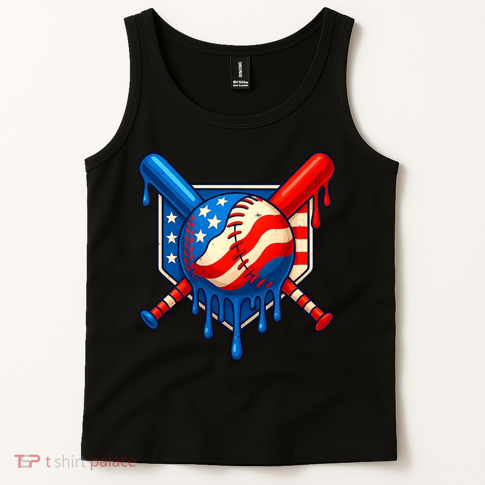 Baseball Drip Patriotic American Flag USA Tank Top