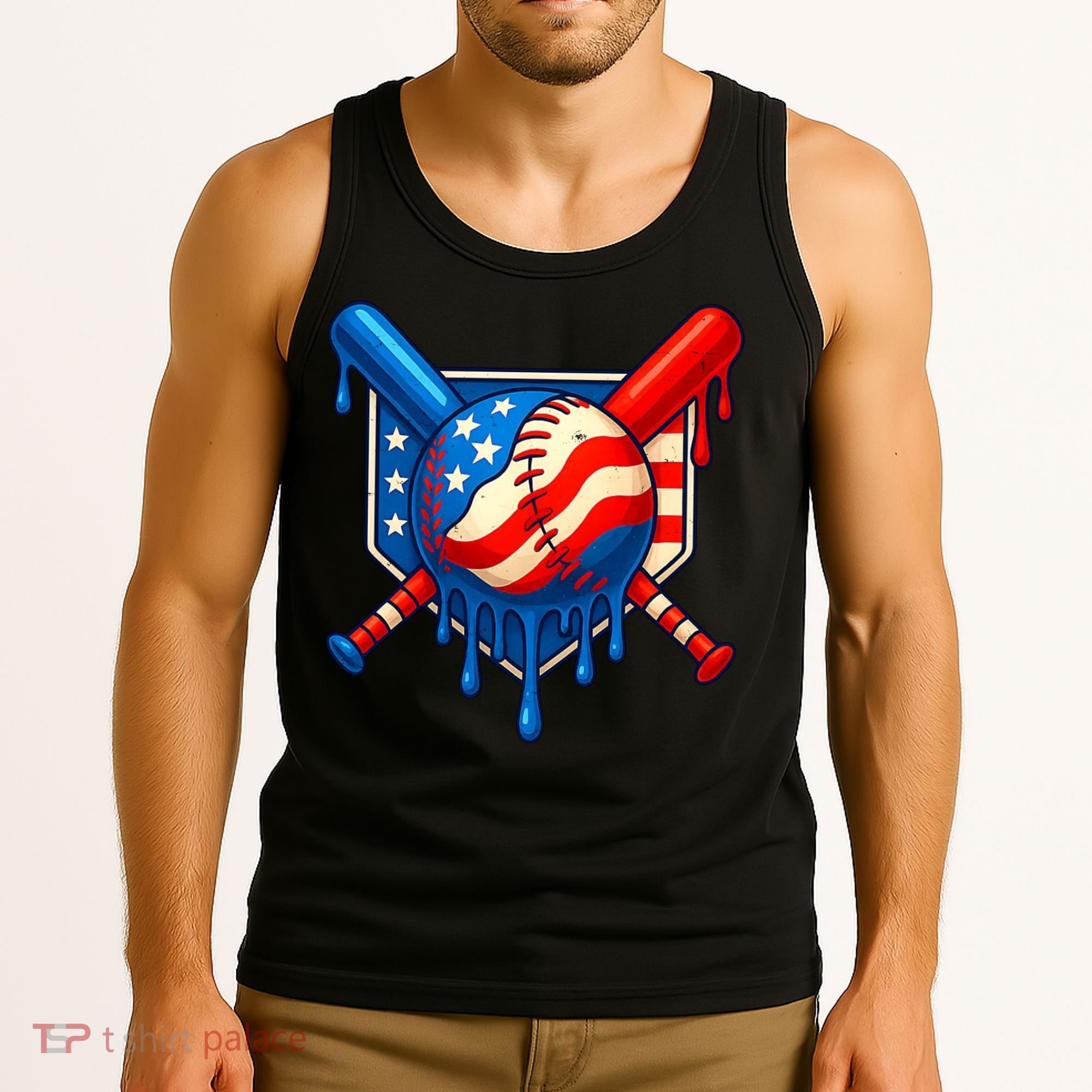 Baseball Drip Patriotic American Flag USA Tank Top