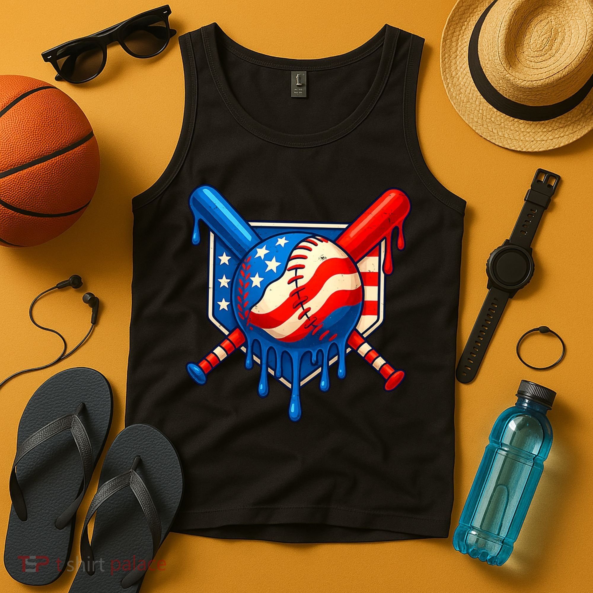 Baseball Drip Patriotic American Flag USA Tank Top