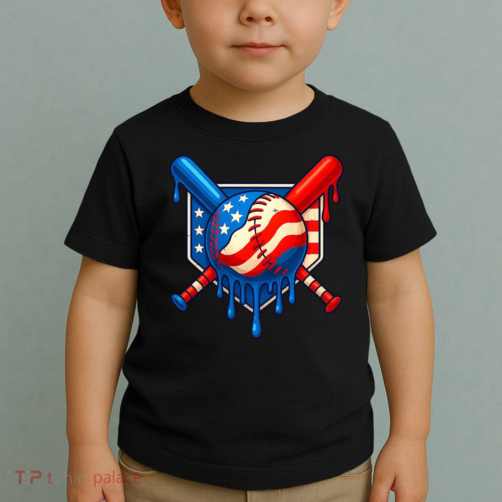 Baseball Drip Patriotic American Flag USA Toddler T-Shirt