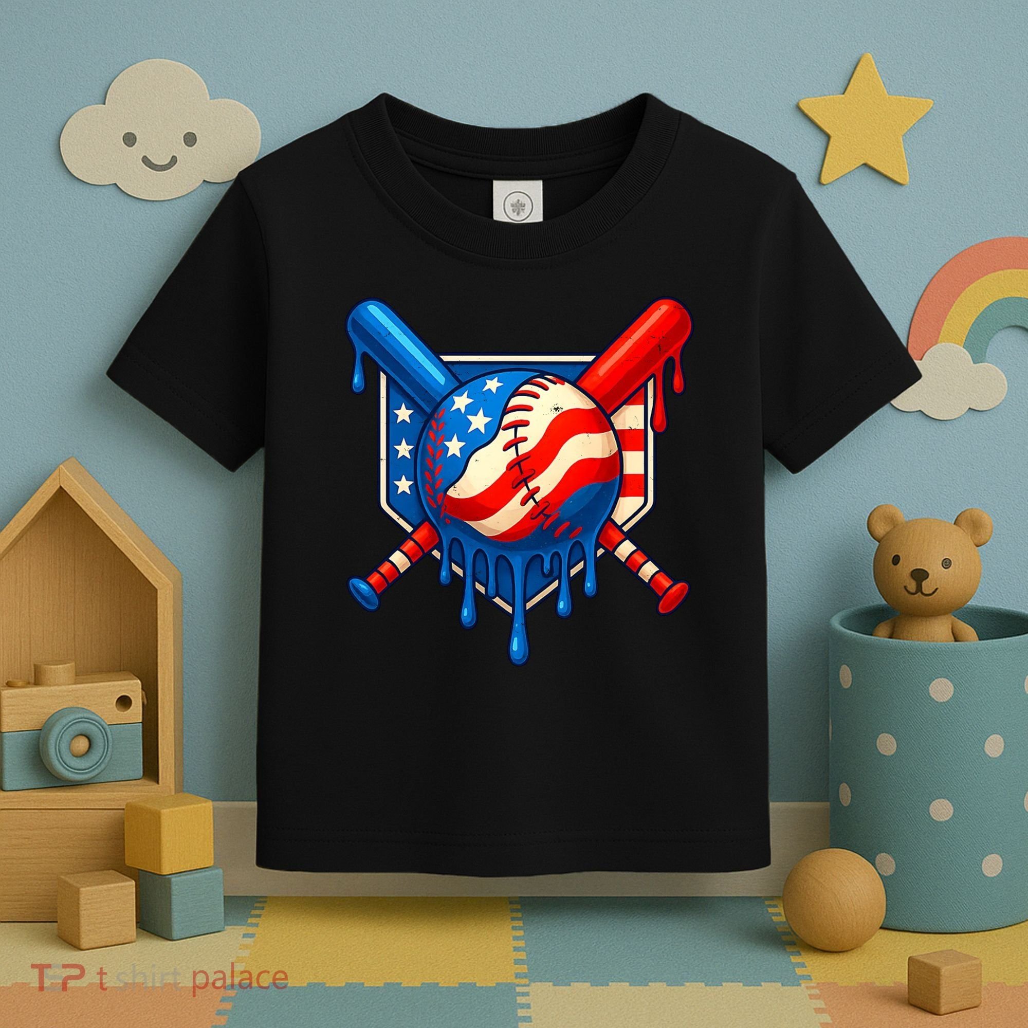Baseball Drip Patriotic American Flag USA Toddler T-Shirt