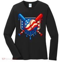 Baseball Drip Patriotic American Flag USA Women's Long Sleeve Shirt thumb 0