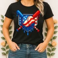 Baseball Drip Patriotic American Flag USA Women's T-Shirt thumb 2