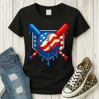 Baseball Drip Patriotic American Flag USA Women's T-Shirt thumb 3
