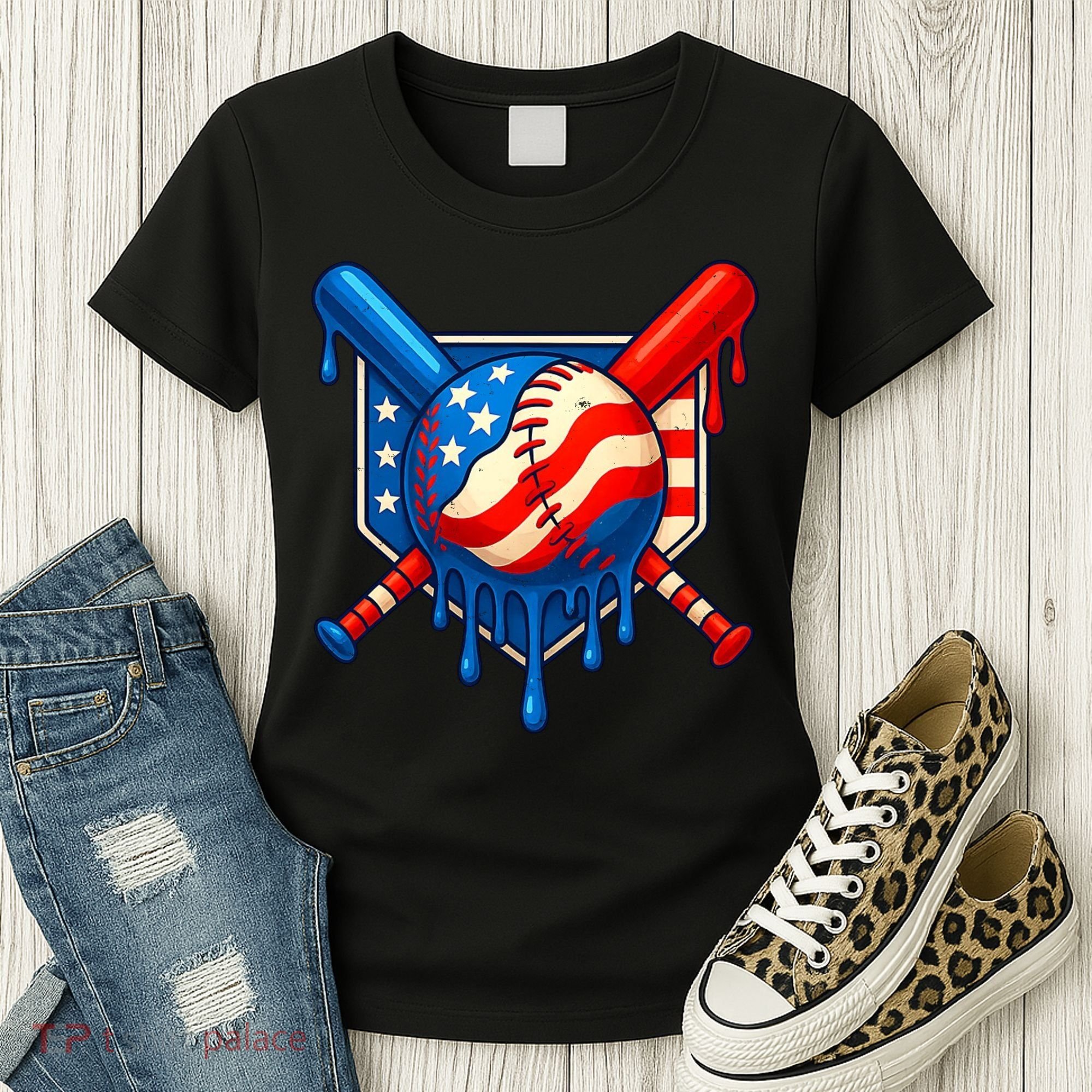 Baseball Drip Patriotic American Flag USA Women's T-Shirt