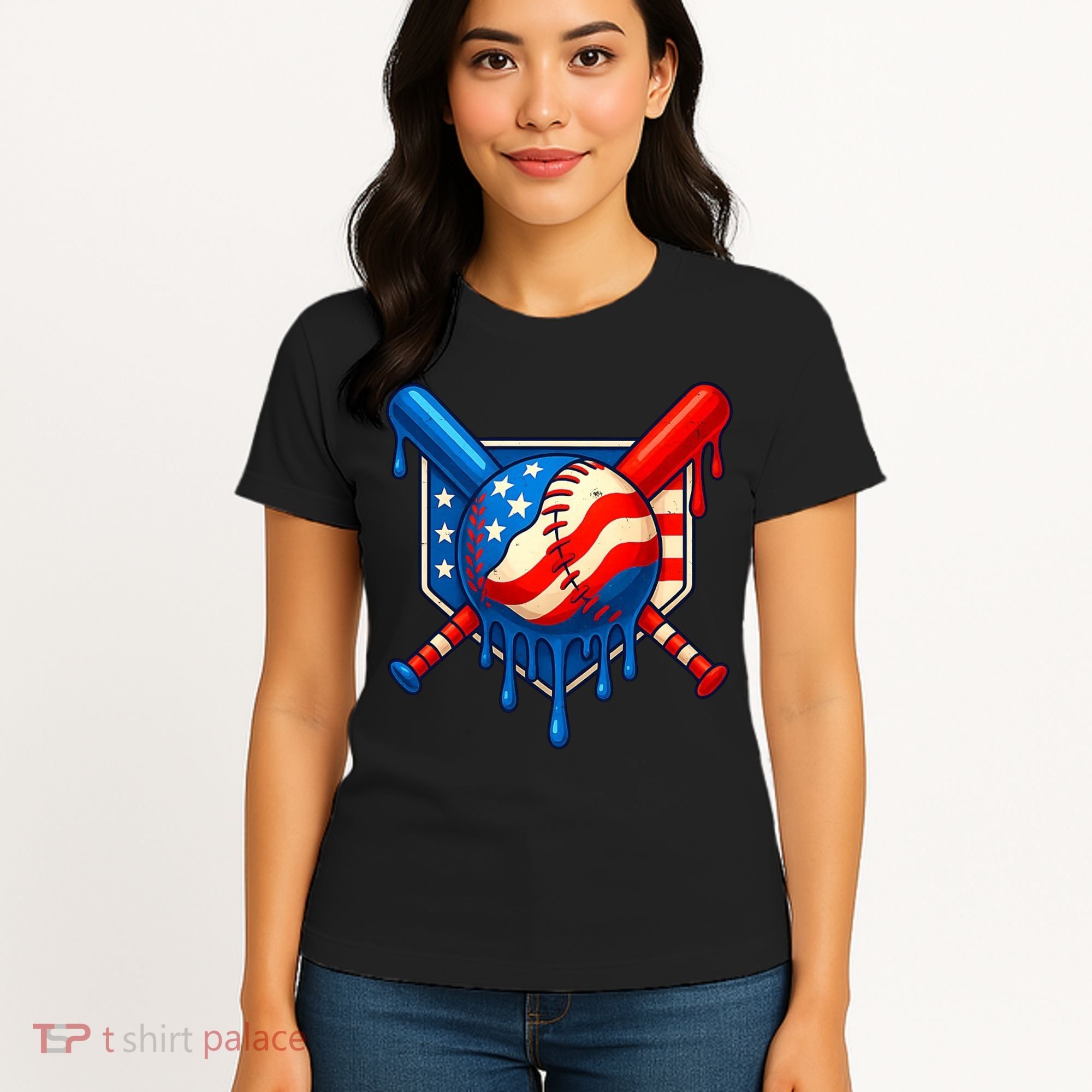 Baseball Drip Patriotic American Flag USA Women's T-Shirt