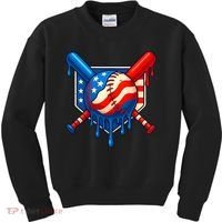 Baseball Drip Patriotic American Flag USA Kids Sweatshirt thumb 0