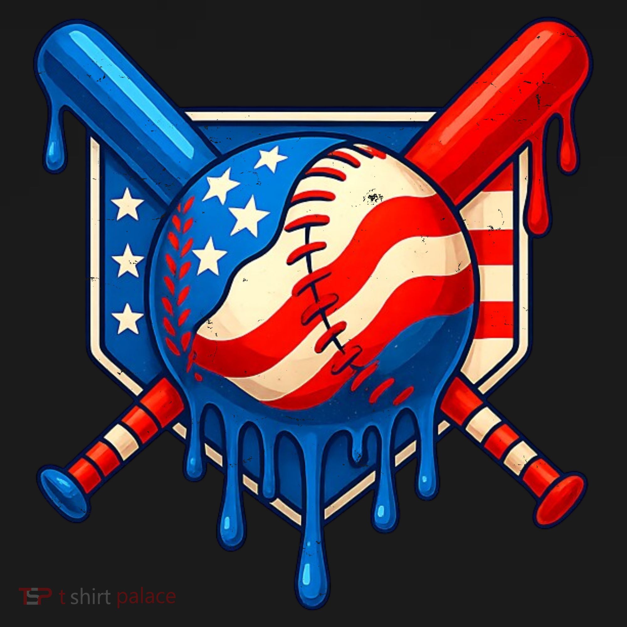 Baseball Drip Patriotic American Flag USA Kids Sweatshirt