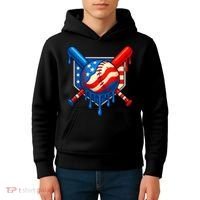 Baseball Drip Patriotic American Flag USA Kids Hoodie thumb 4