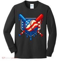 Baseball Drip Patriotic American Flag USA Kids Long Sleeve Shirt thumb 0