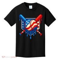 Baseball Drip Patriotic American Flag USA Kids T-Shirt thumb 0