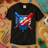 Baseball Drip Patriotic American Flag USA Kids T-Shirt thumb 3