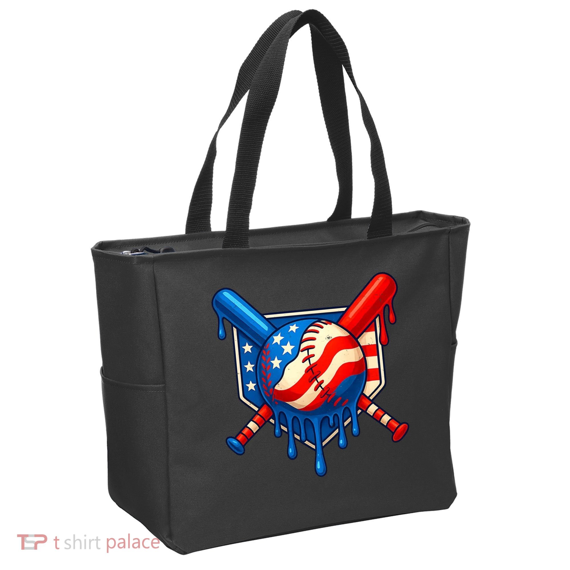 Baseball Drip Patriotic American Flag USA Tote Bag