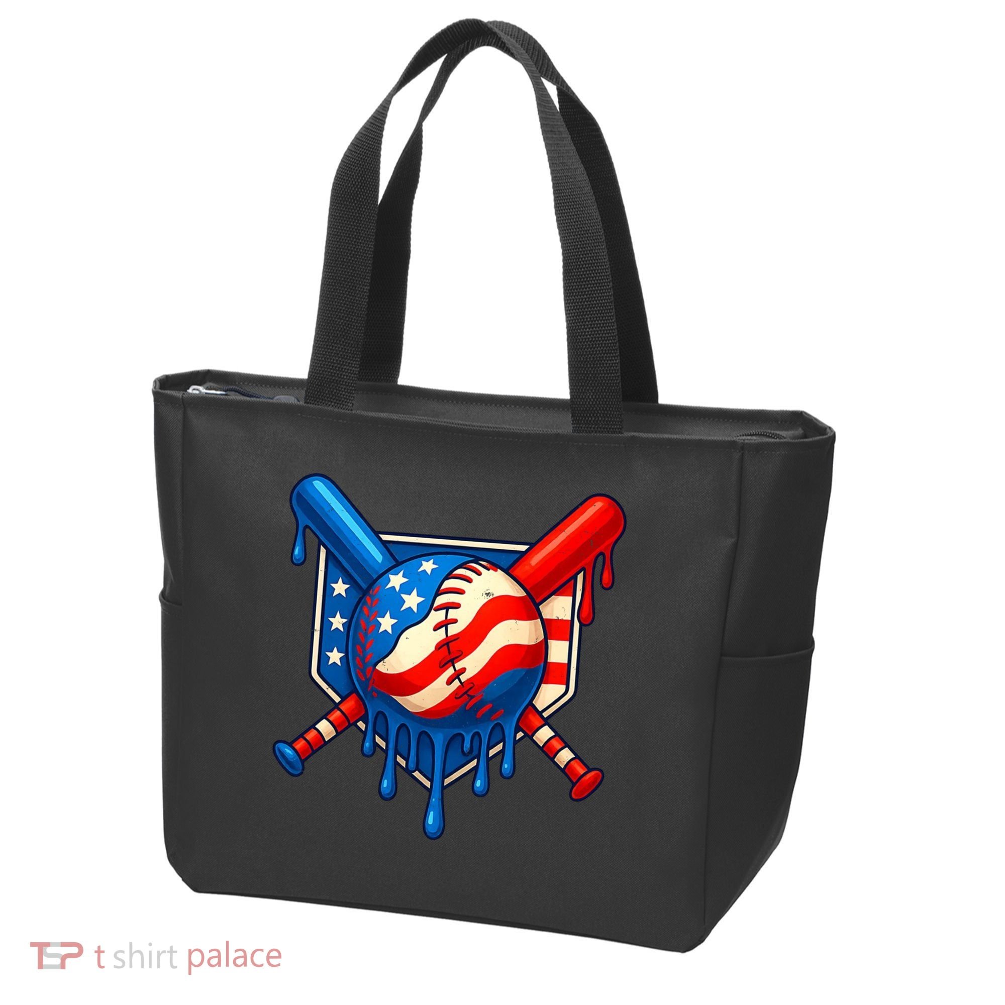 Baseball Drip Patriotic American Flag USA Tote Bag