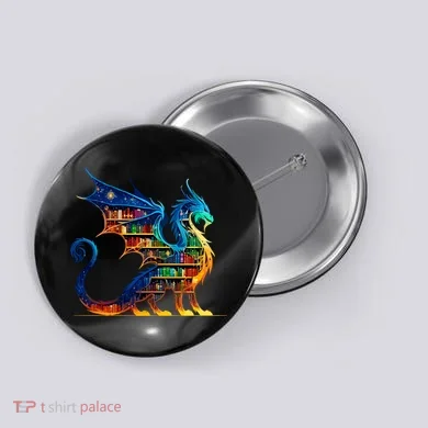 Book Dragon Reading Book Lover Button
