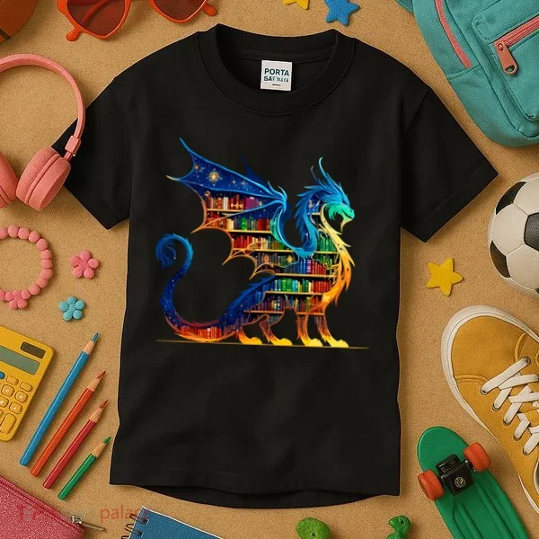 Book Dragon Reading Book Lover Kids T-Shirt
