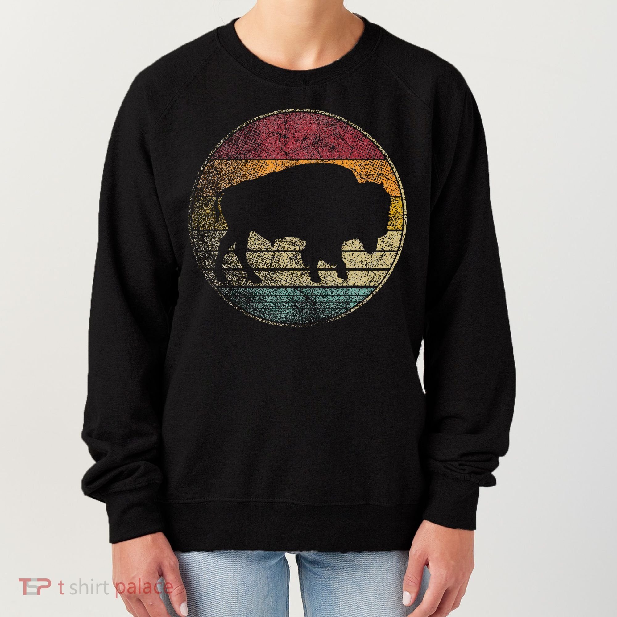 Buffalo Distressed Retro Bison Animal Lover Women's Sweatshirt