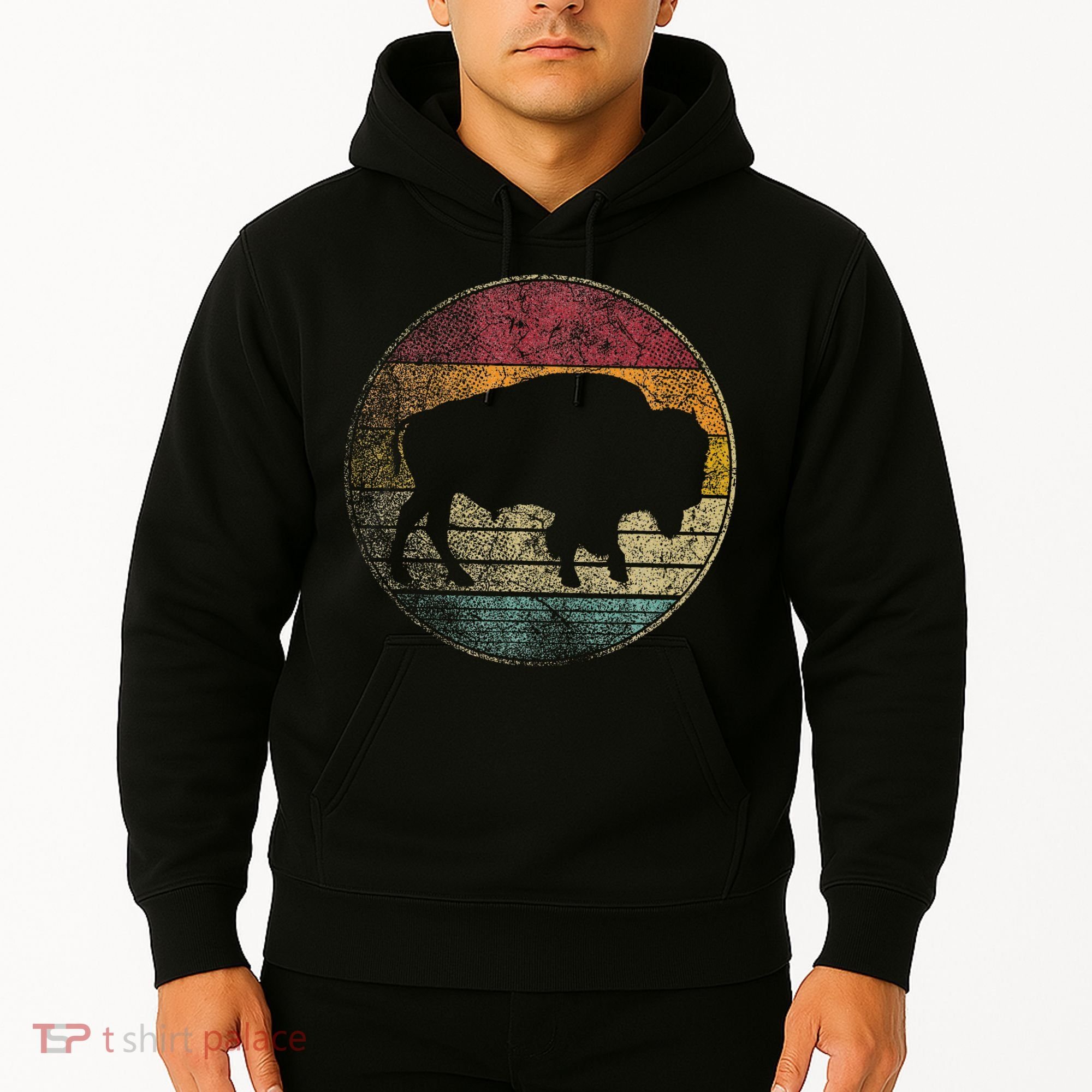 Buffalo Distressed Retro Bison Animal Lover Hoodie