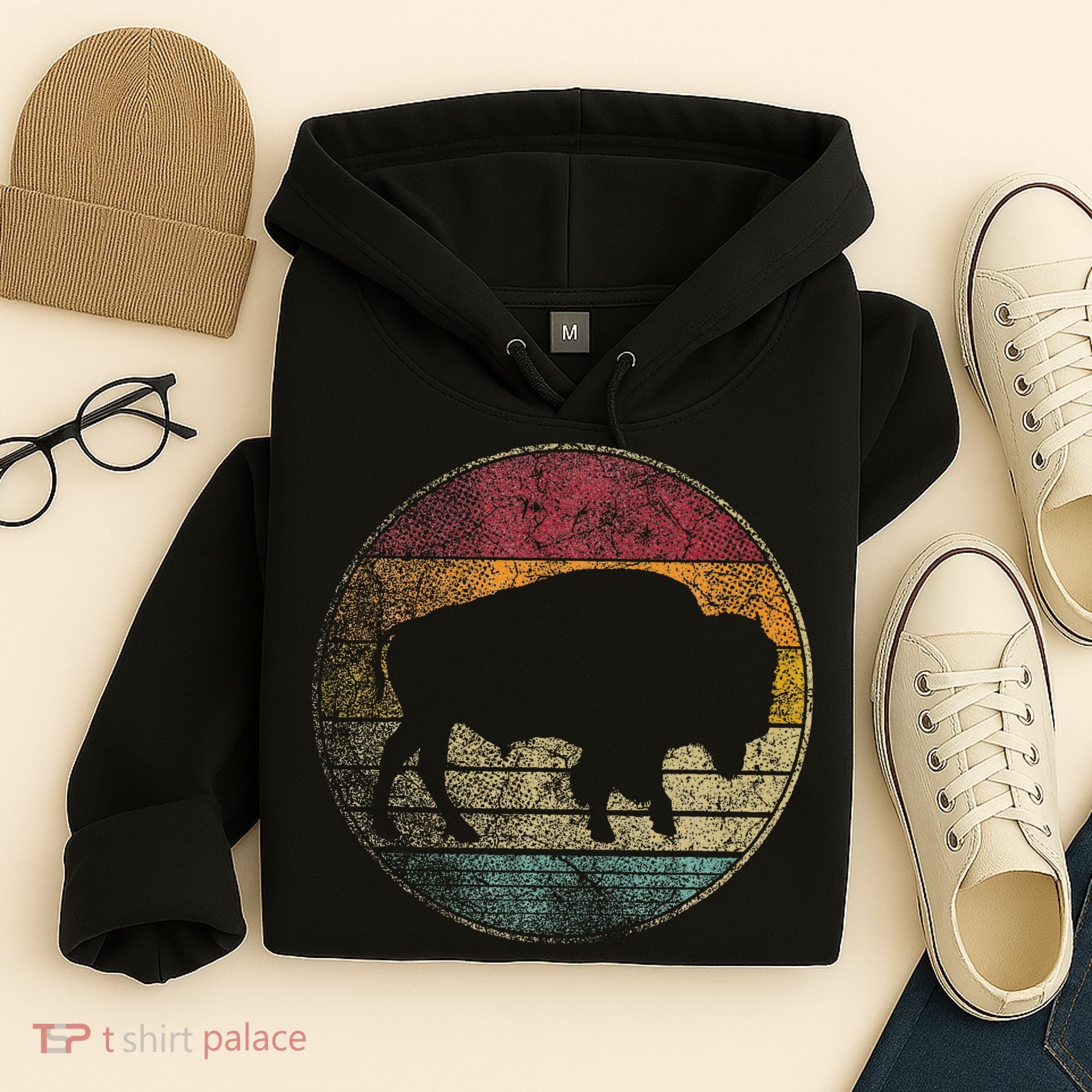 Buffalo Distressed Retro Bison Animal Lover Hoodie