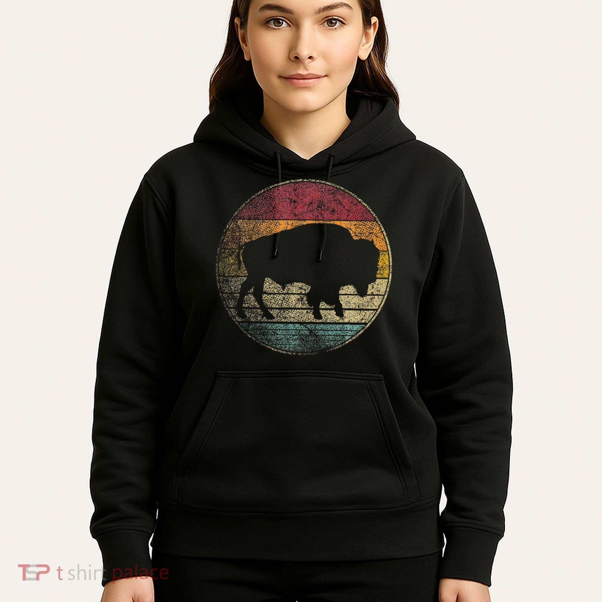Buffalo Distressed Retro Bison Animal Lover Hoodie