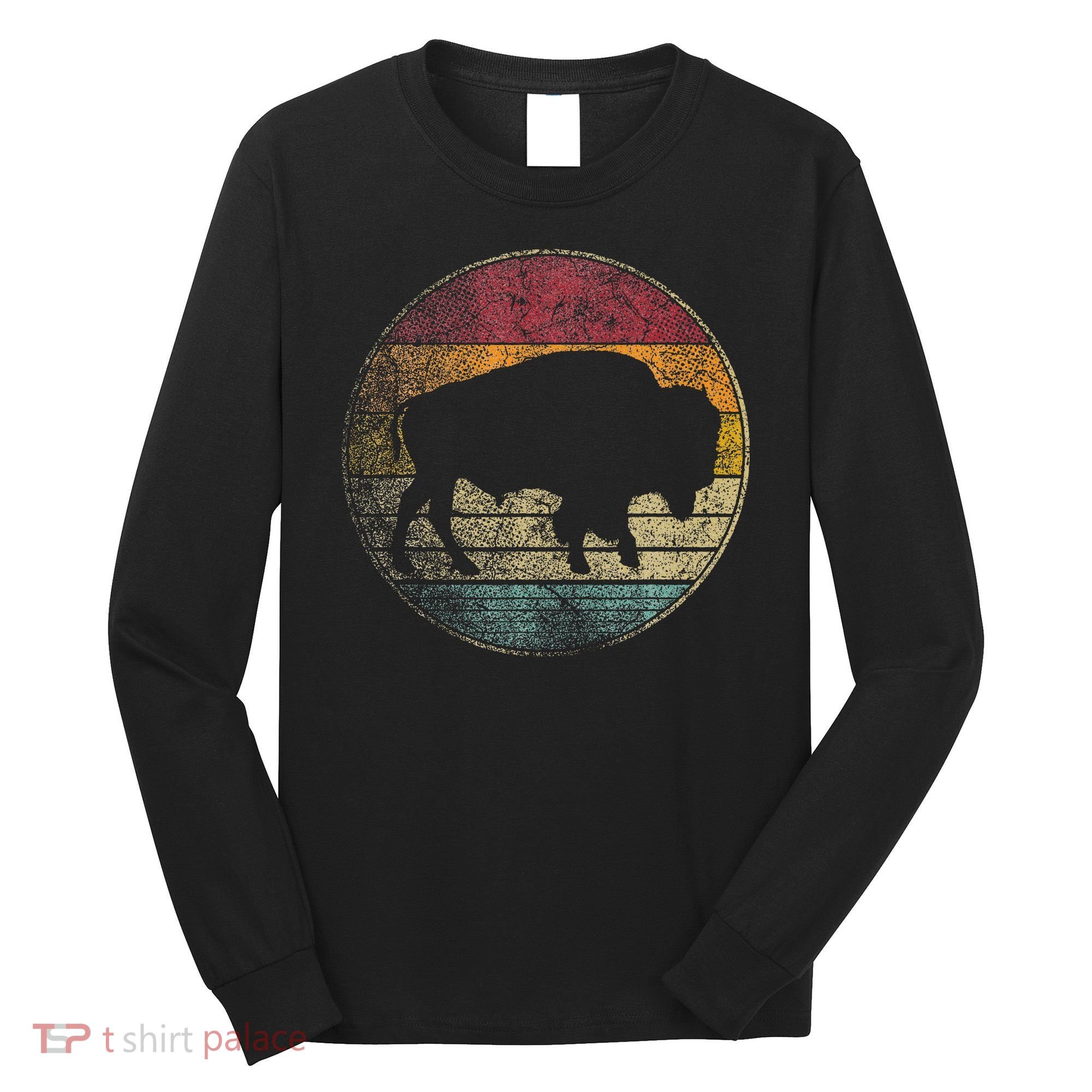 Buffalo Distressed Retro Bison Animal Lover Long Sleeve Shirt