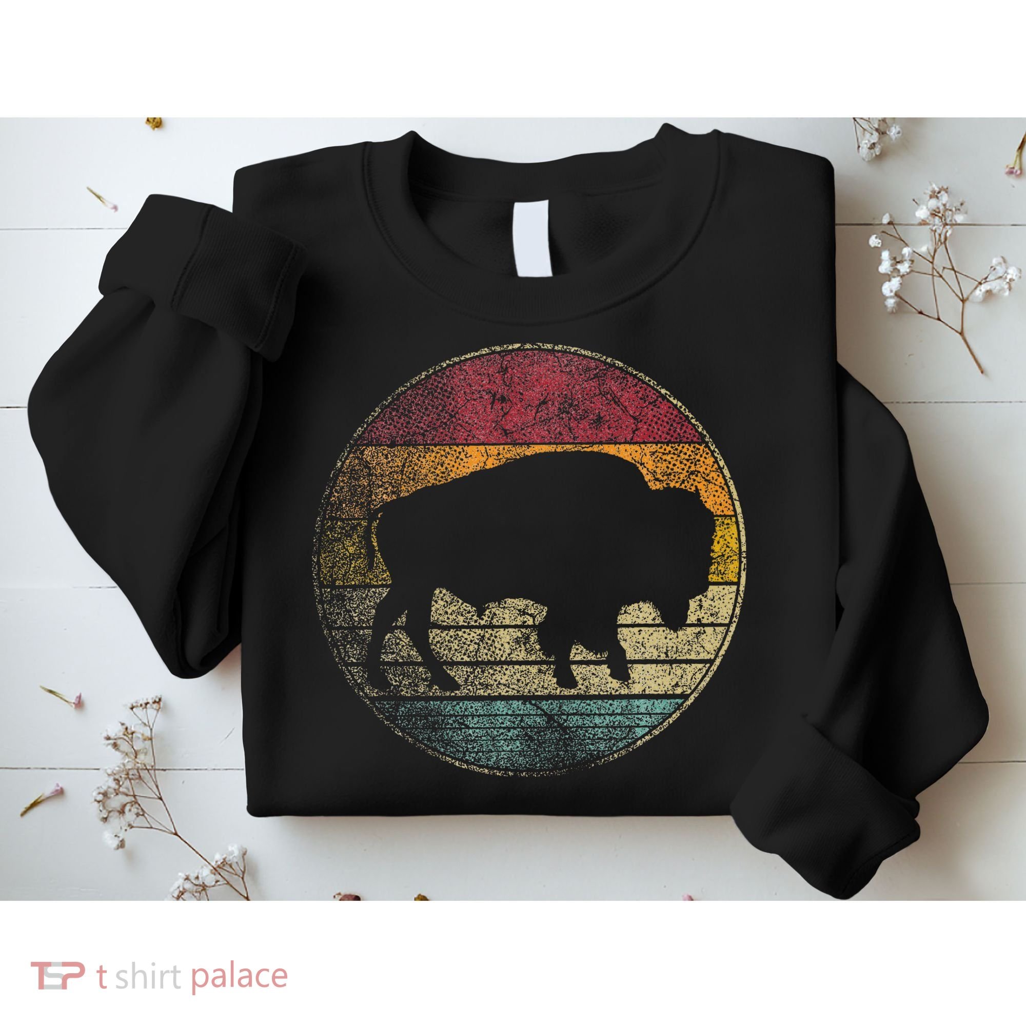 Buffalo Distressed Retro Bison Animal Lover Sweatshirt