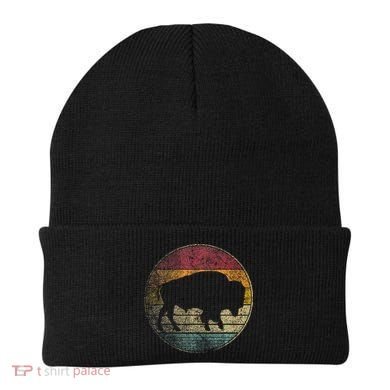 Buffalo Distressed Retro Bison Animal Lover Beanie
