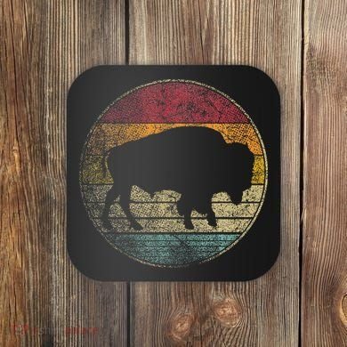 Buffalo Distressed Retro Bison Animal Lover Coaster